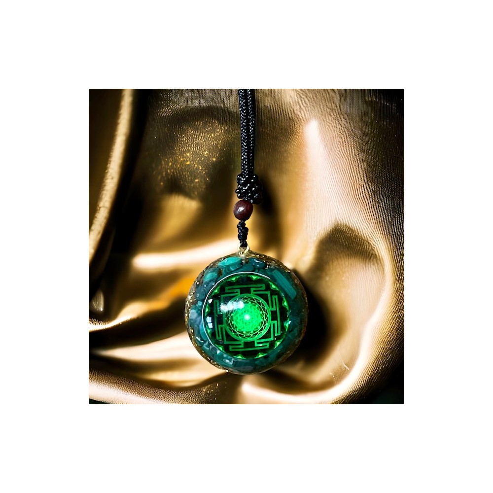 Pendentif Orgonite Malachite, Pentacle de protection