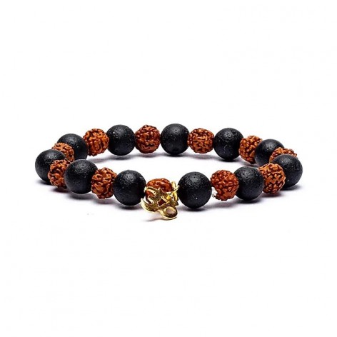 Rudraksha bracelet, Basalt with Om