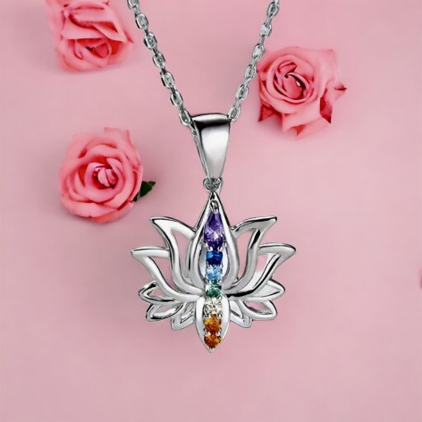 Anhänger aus 925er Silber, Lotusblüte 7 Chakras