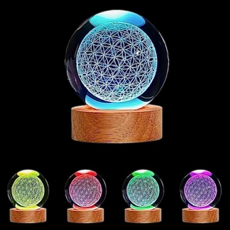 Flower of life 3D crystal ball, LED